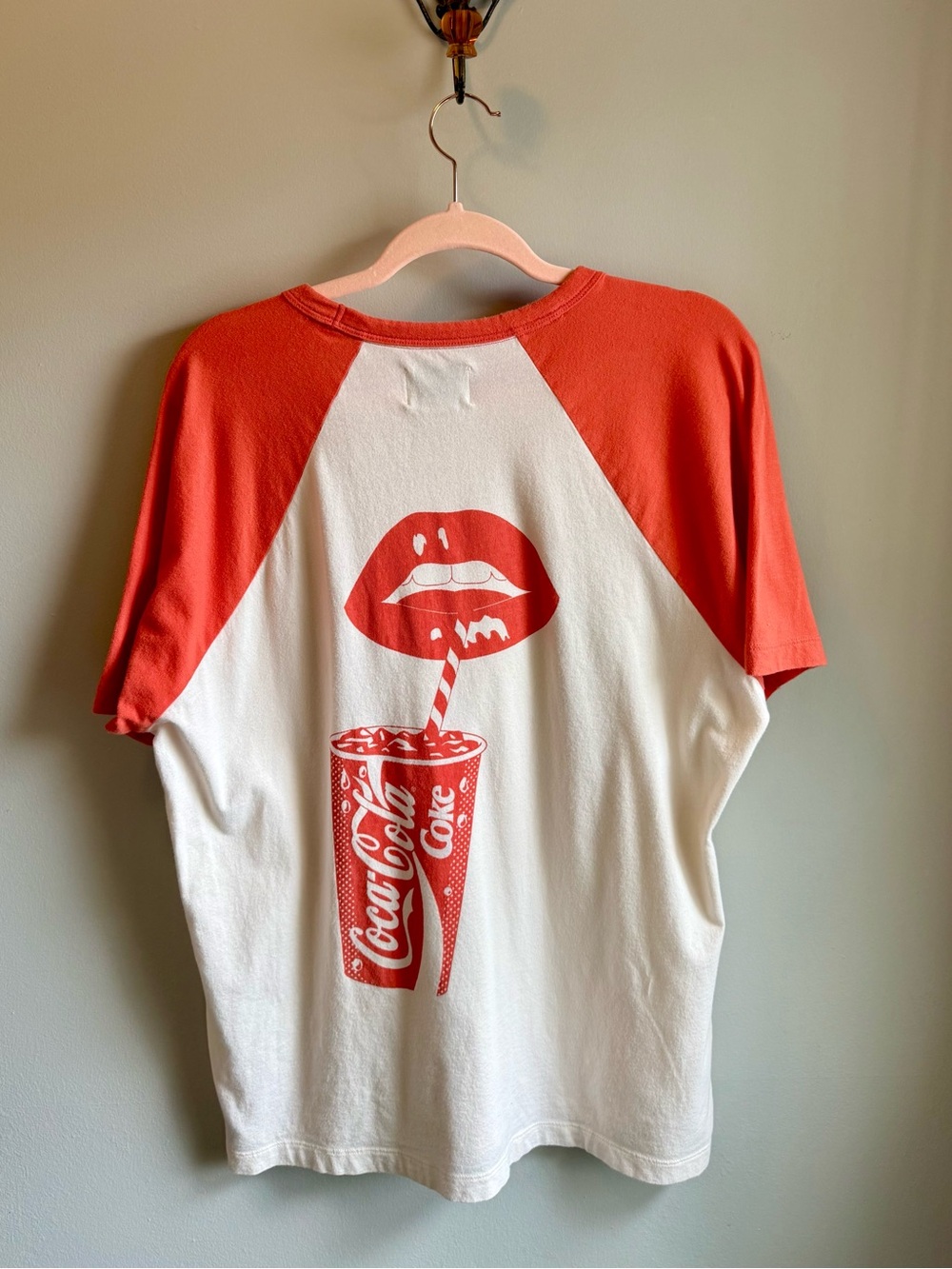 American Eagle Coca Cola Graphic Raglan Tee Red Coral Small Adult - 4th of July